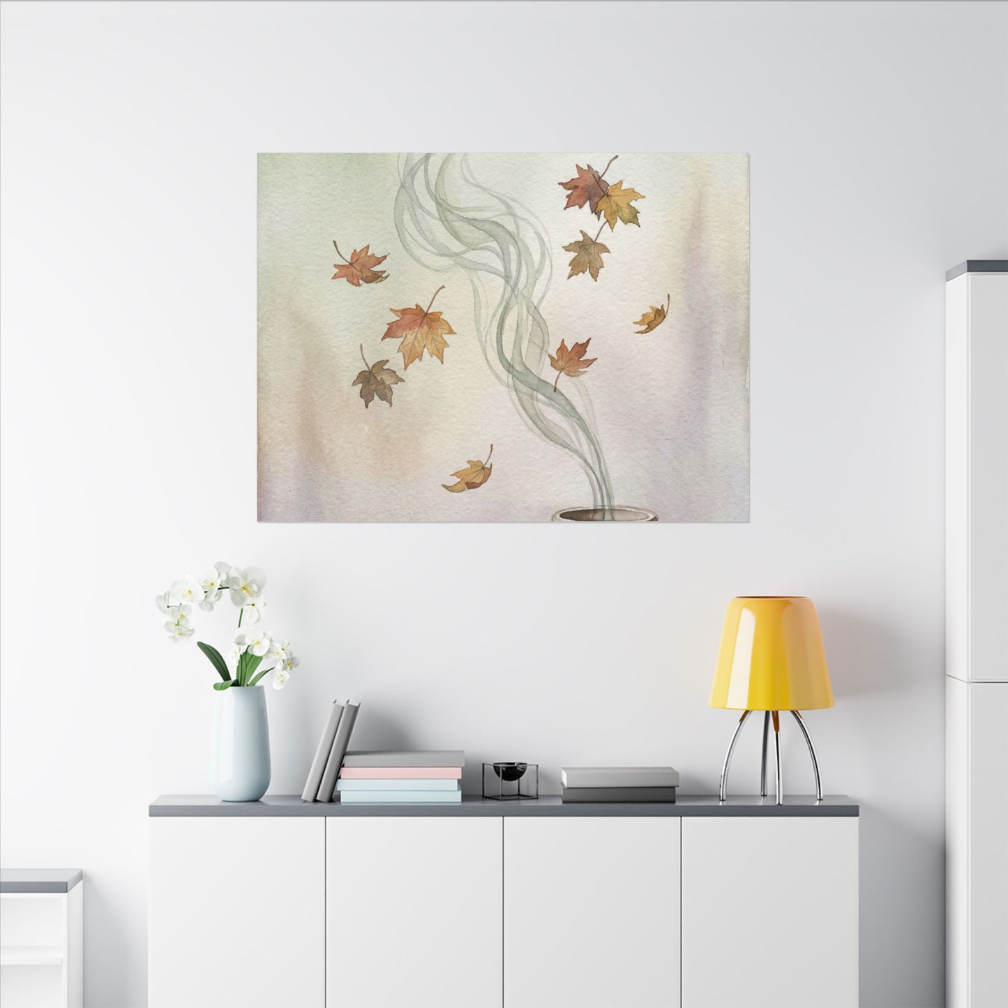 Incense Smoke Canvas Art | Autumn Japandi Watercolor Art