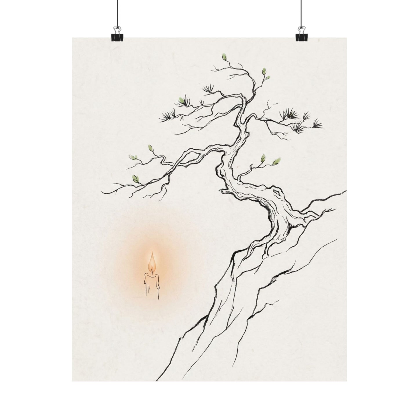 Spring Pine Tree Minimal Line Wall Art Print | Warm Decor Art Print