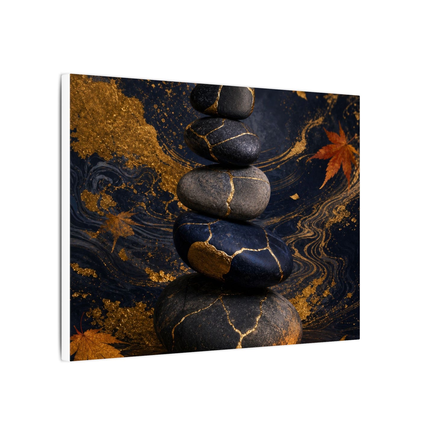 River Stones Autumn Canvas Art | Kintsugi Artful Design