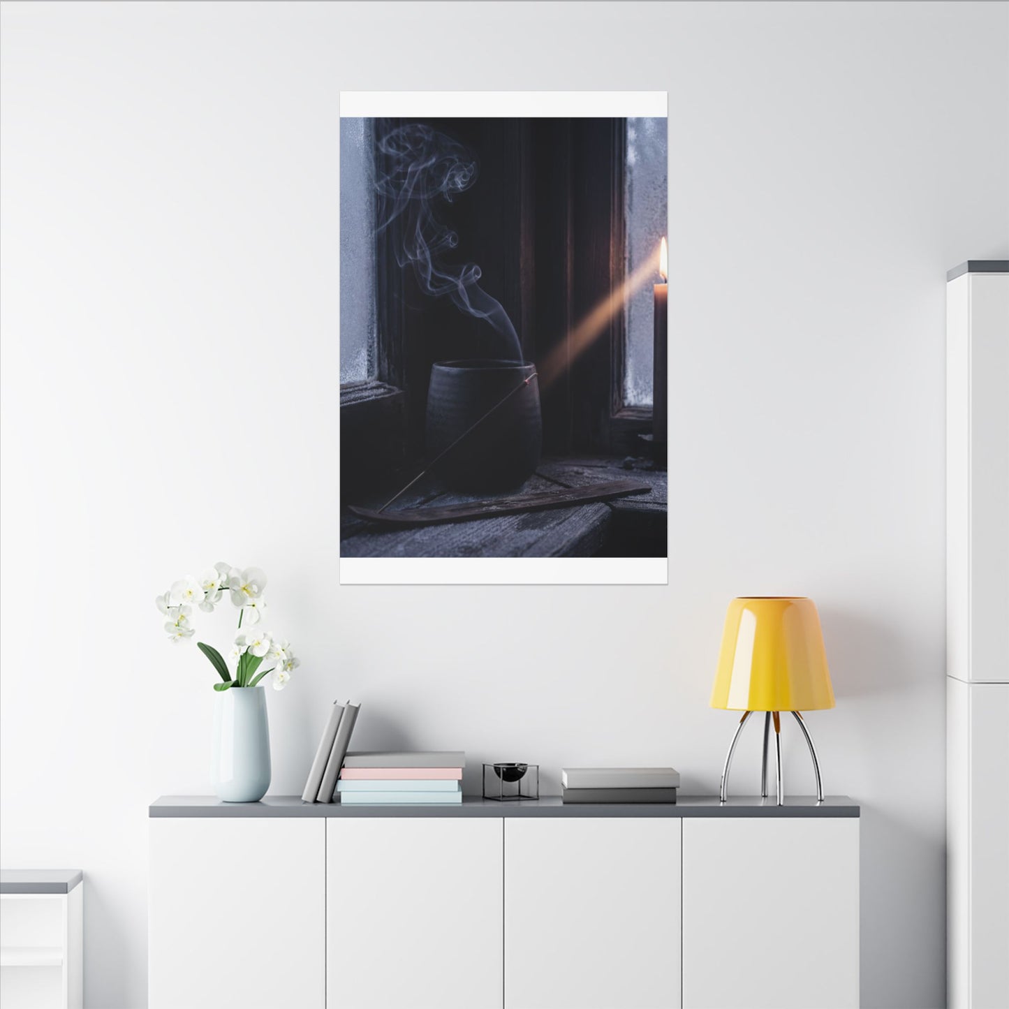 Incense Smoke Winter Canvas Art | Dark Japandi Sophisticated Design