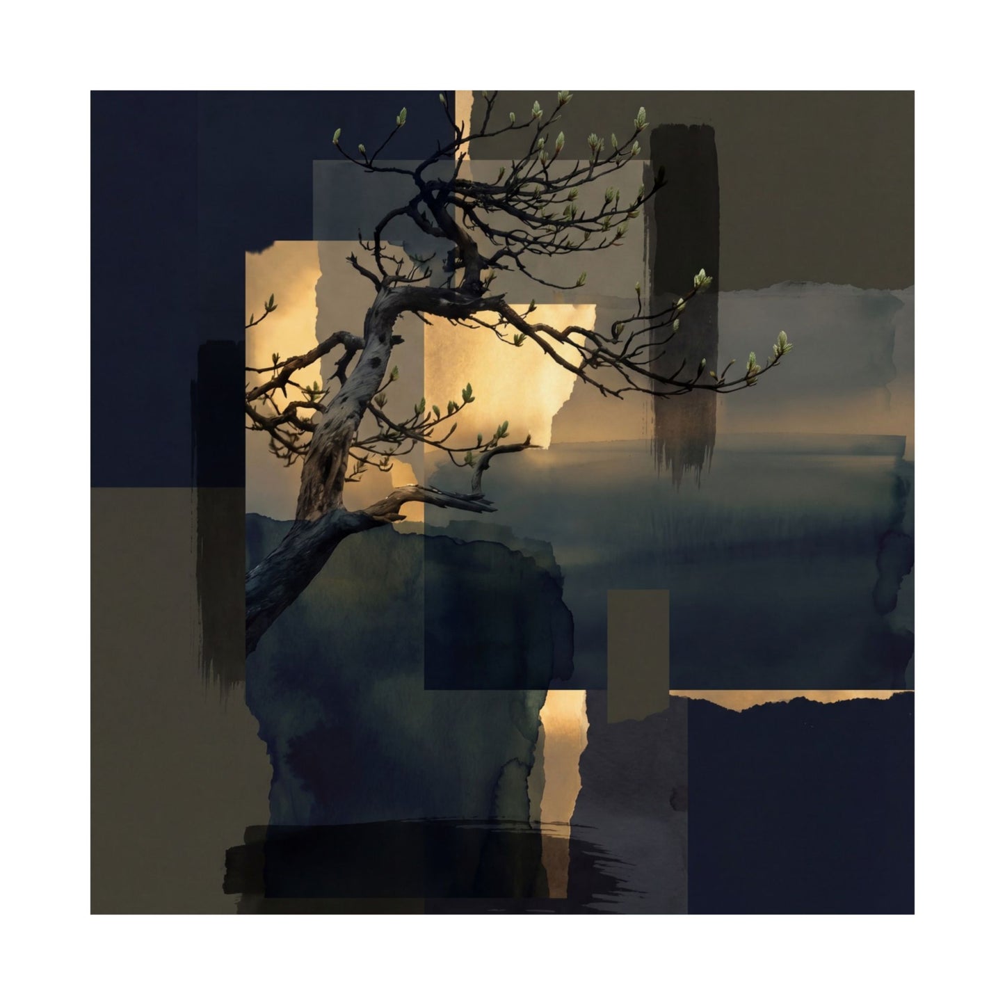 Kanso Pine Tree Wall Art Print - Dark Japandi Moody Minimal