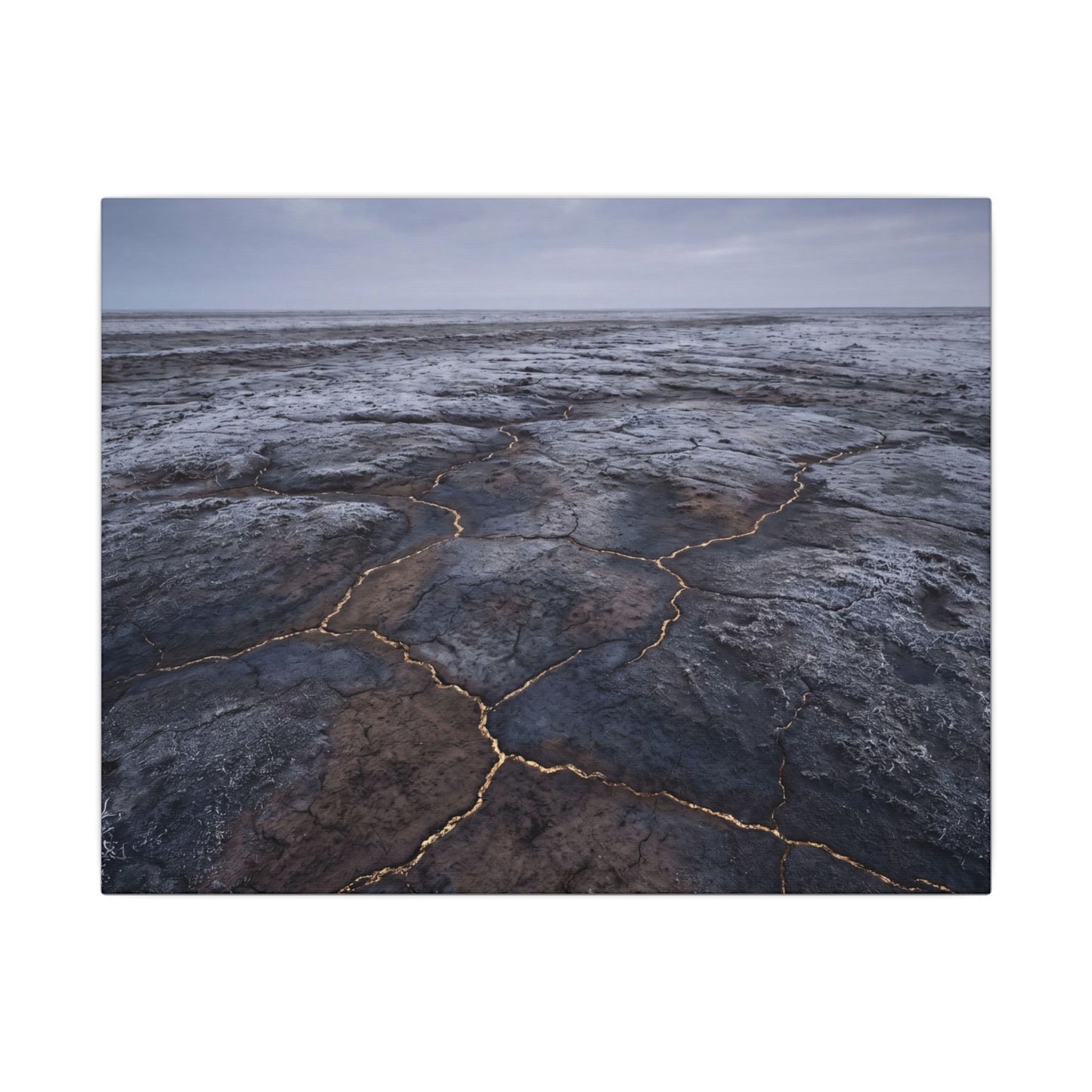Dark Japandi Cracked Earth in Overcast | Dark Texture Canvas Art