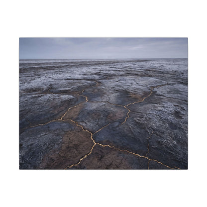 Dark Japandi Cracked Earth in Overcast | Dark Texture Canvas Art