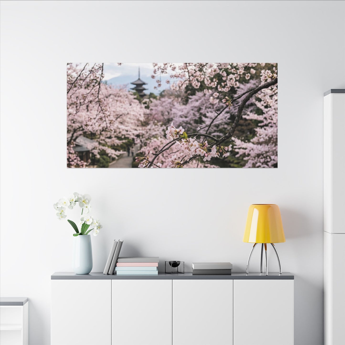 Fukinsei Cherry Blossom Canvas Art - Dark Japandi Moody Minimal