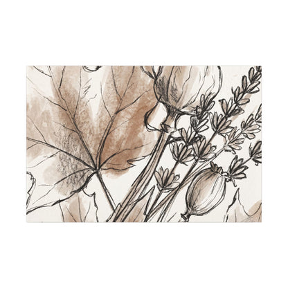 Neutral Dried Flowers Canvas Art - Minimal Line Japandi