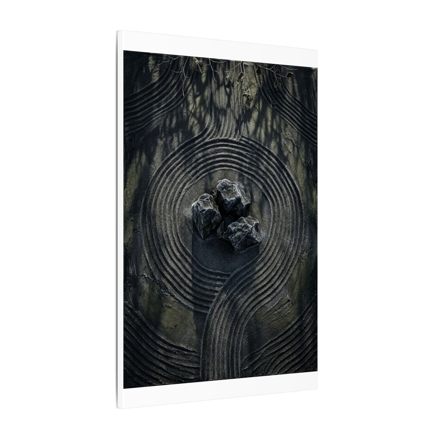 Moody Rock Garden Canvas Art - Dark Texture Dark Japandi
