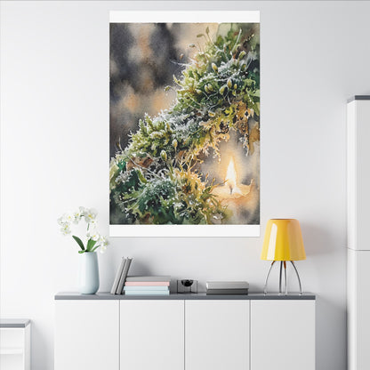 Winter Moss Close Up Watercolor Canvas Art | Neutral Decor