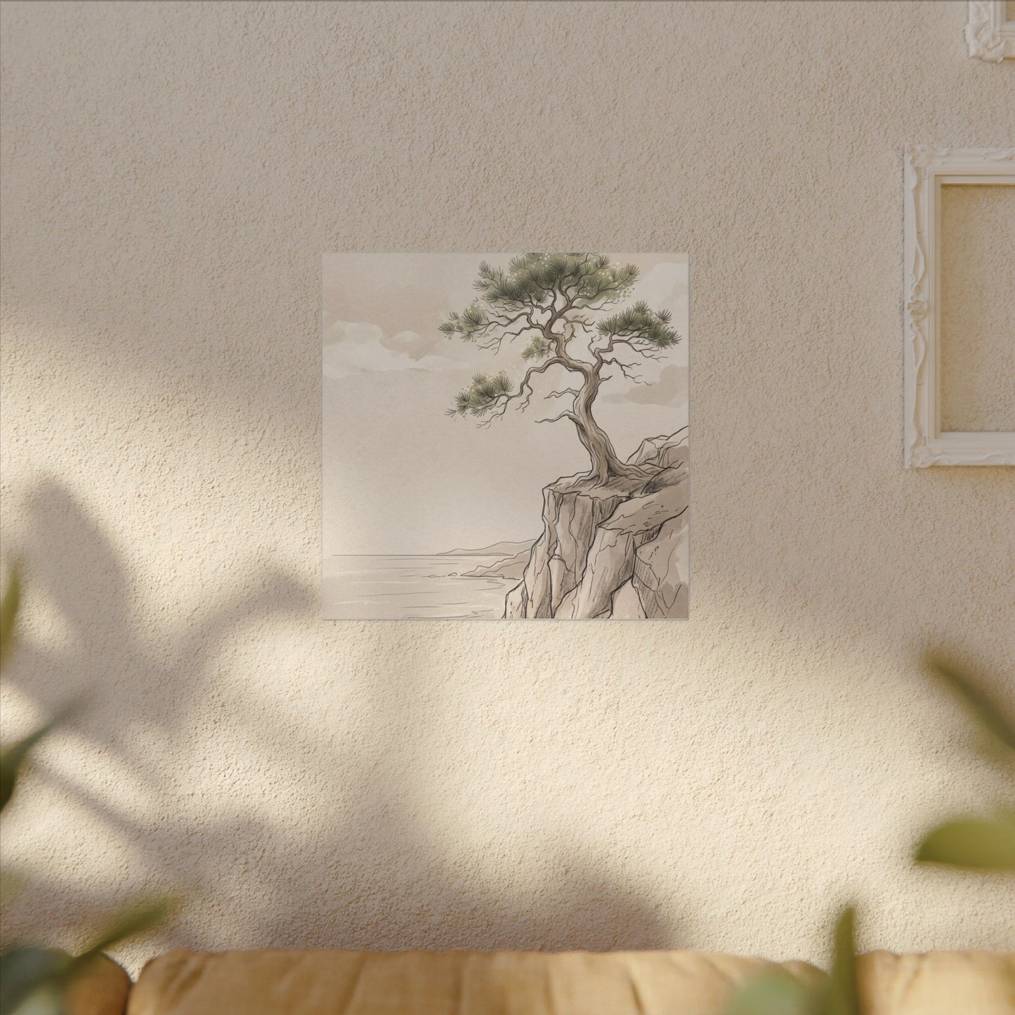 Japandi Pine Tree in Dappled | Minimal Line Canvas Art