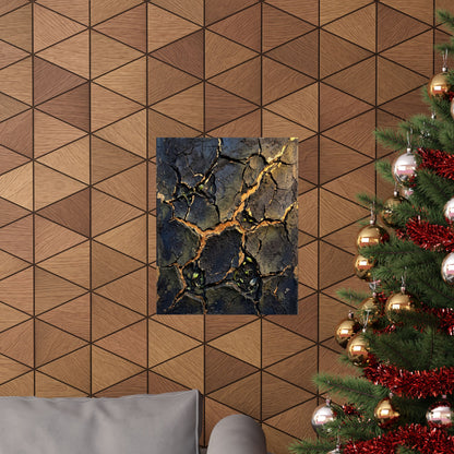 Cracked Earth Dark Texture Wall Art Print | Sophisticated Dark Japandi Art