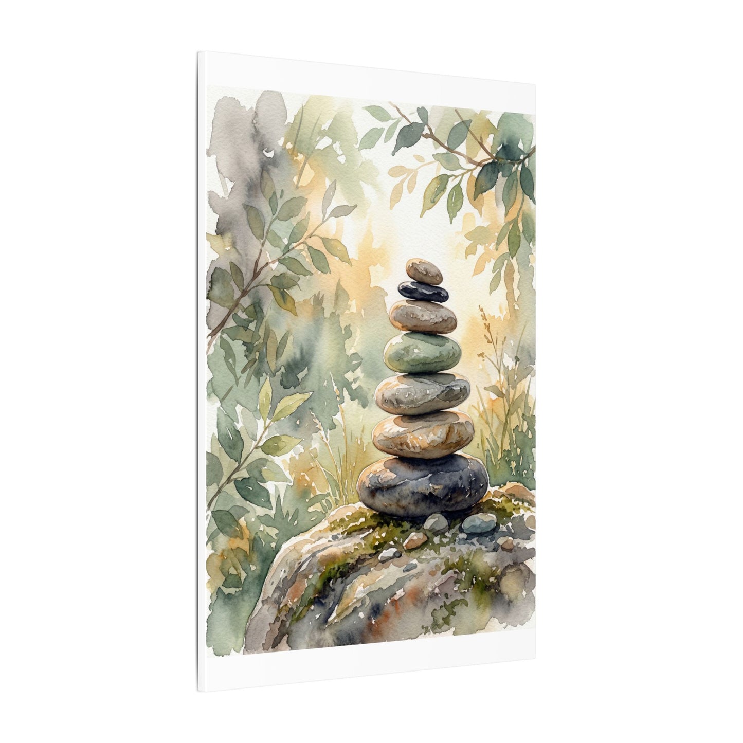 Golden Hour River Stones Canvas Art - Japandi Mono No Aware