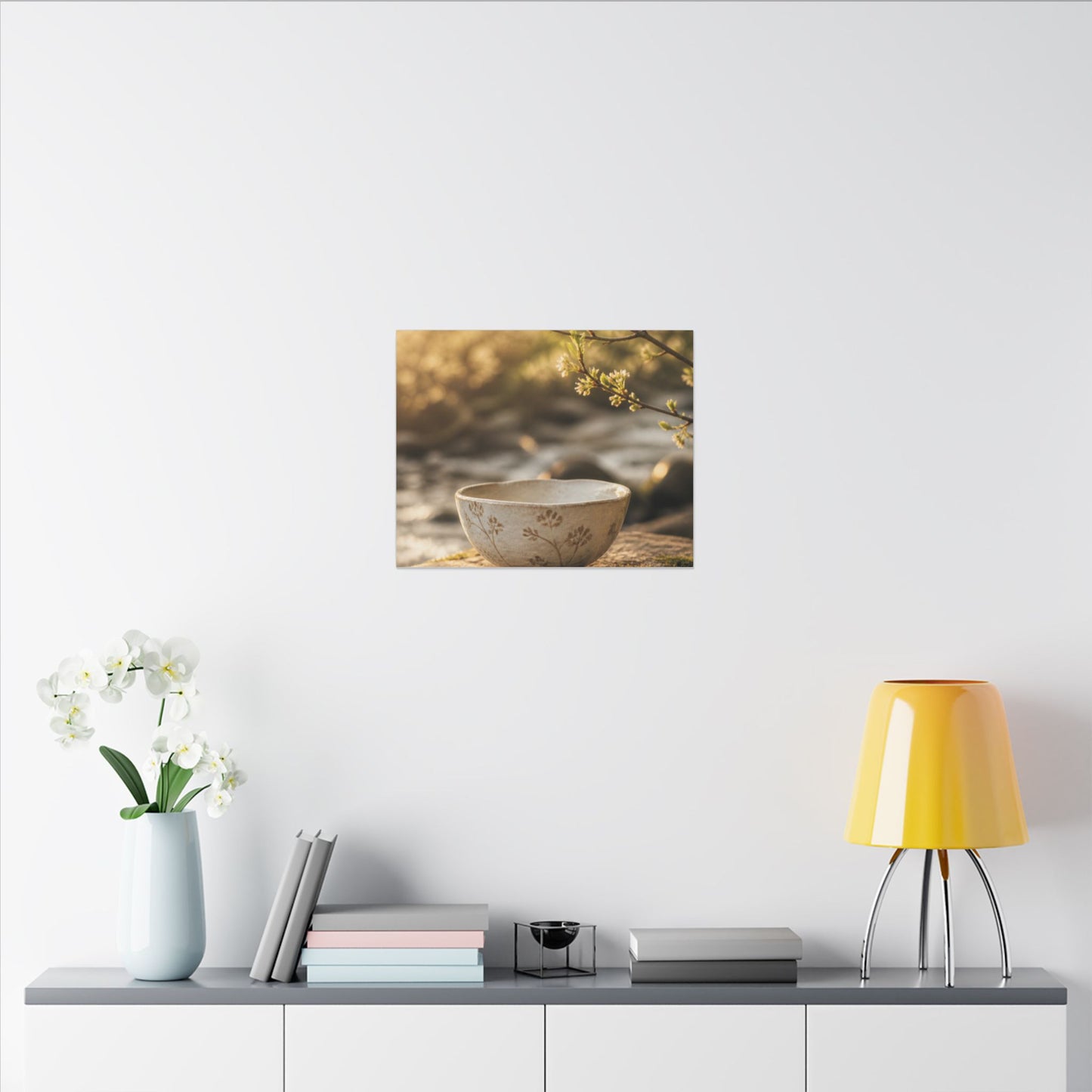 Neutral Ceramic Bowl Canvas Art - Japanese Pattern Japandi