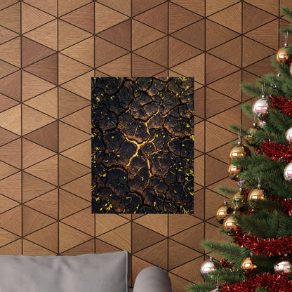 Golden Hour Cracked Earth Wall Art Print - Dark Japandi Seijaku