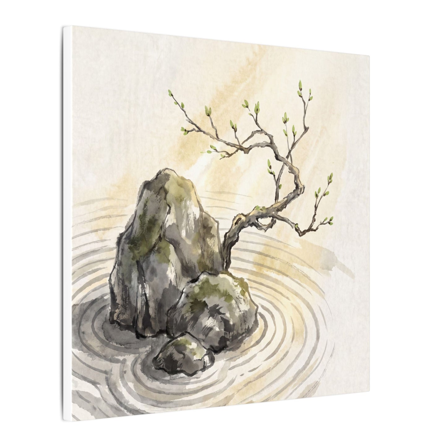 Serene Rock Garden Canvas Art - Sumi E Zen
