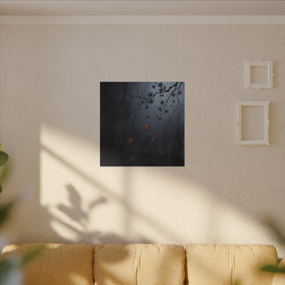 Autumn Cherry Blossom Charcoal Ink Canvas Art | Atmospheric Decor
