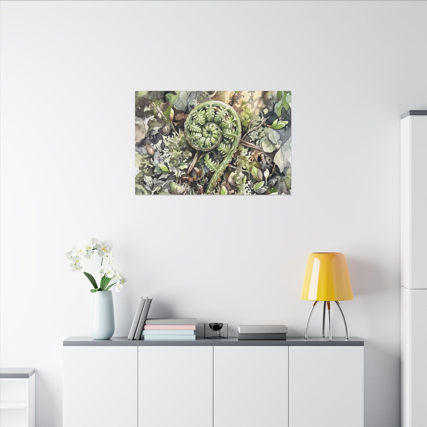 Fern Unfurling Spring Canvas Art | Japandi Neutral Design