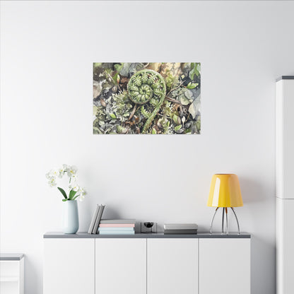 Fern Unfurling Spring Canvas Art | Japandi Neutral Design