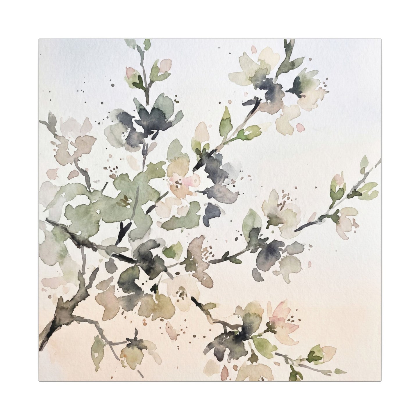Cherry Blossom Watercolor Canvas Art | Elegant Japandi Art