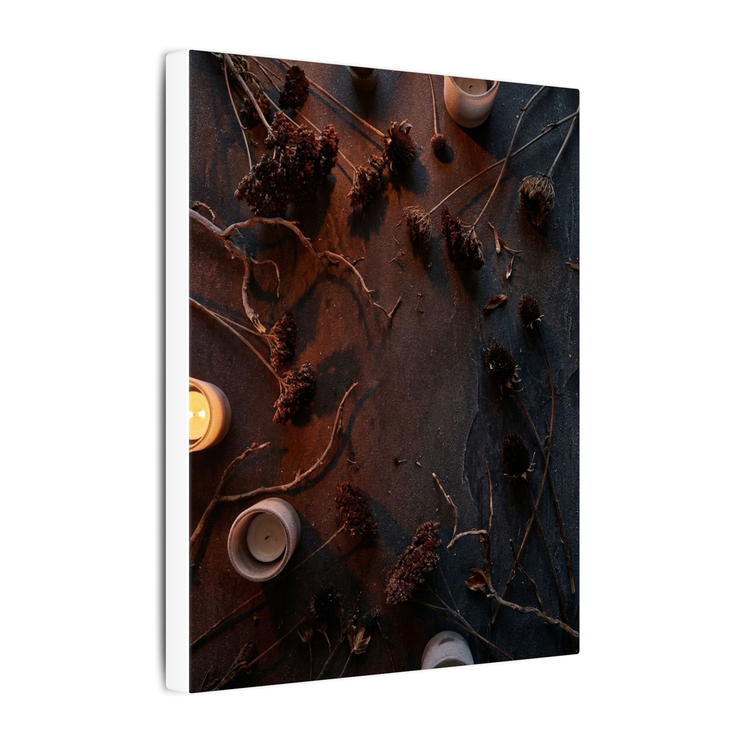 Dried Flowers Canvas Art | Winter Dark Japandi Moody Minimal Art
