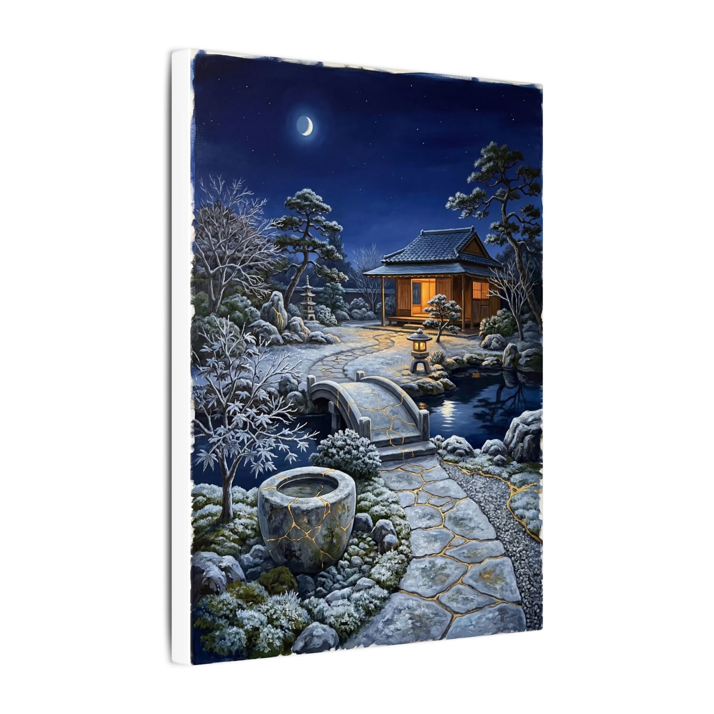 Moonlit Garden Winter Canvas Art | Kintsugi Artful Design