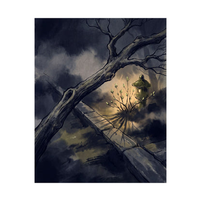 Golden Hour Moonlit Garden Wall Art Print - Dark Japandi Datsuzoku