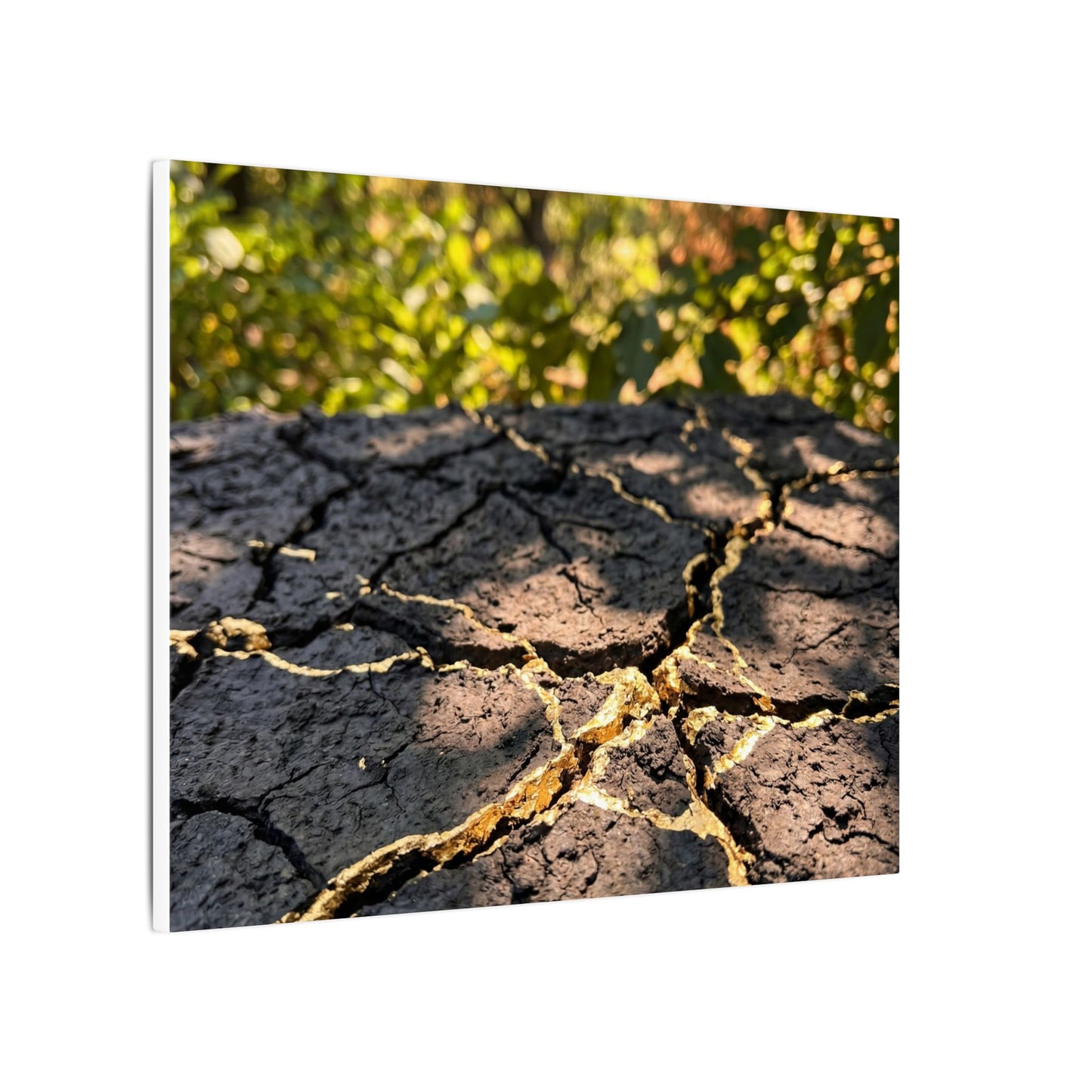 Shibui Cracked Earth Canvas Art - Kintsugi Gold Repair
