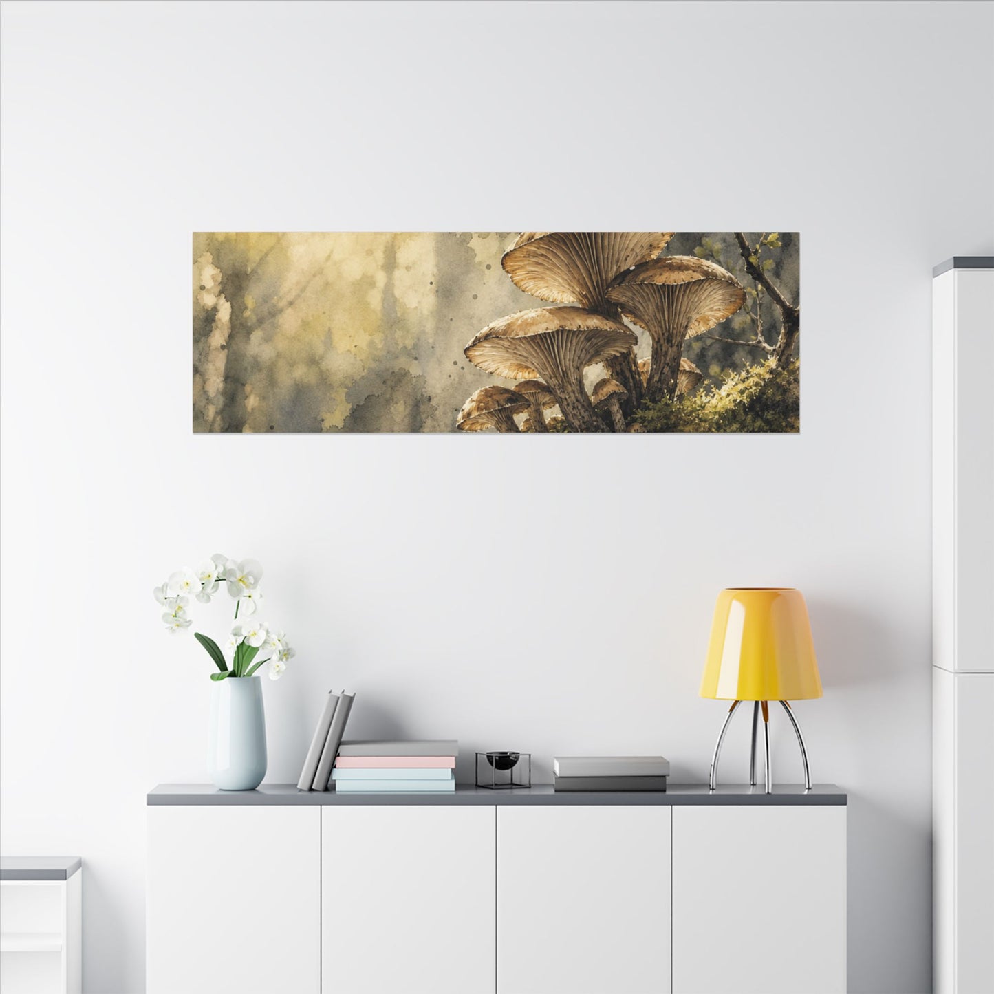 Wild Mushrooms Canvas Art | Spring Japandi Watercolor Art