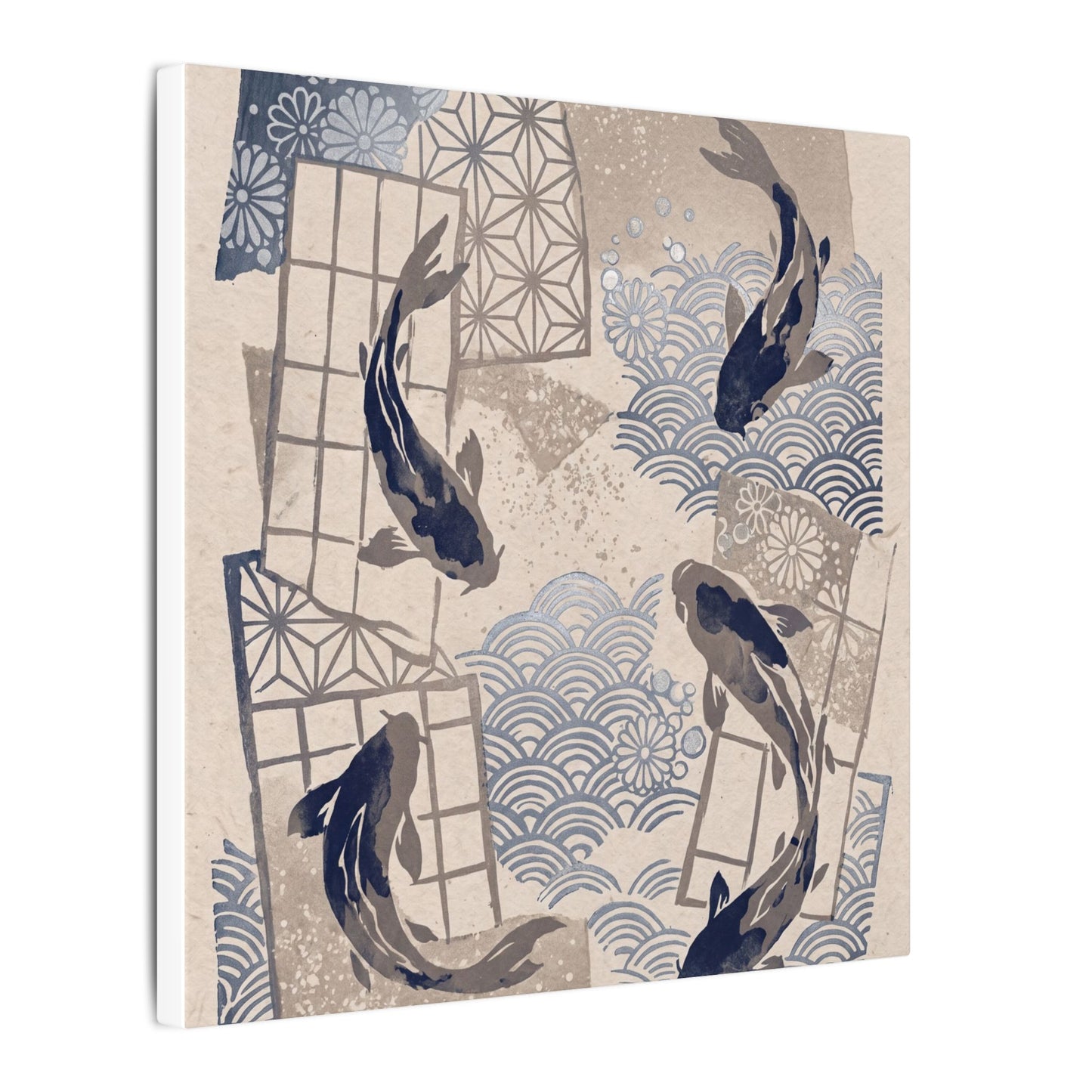 Earthy Koi Pond Canvas Art - Japanese Pattern Japandi