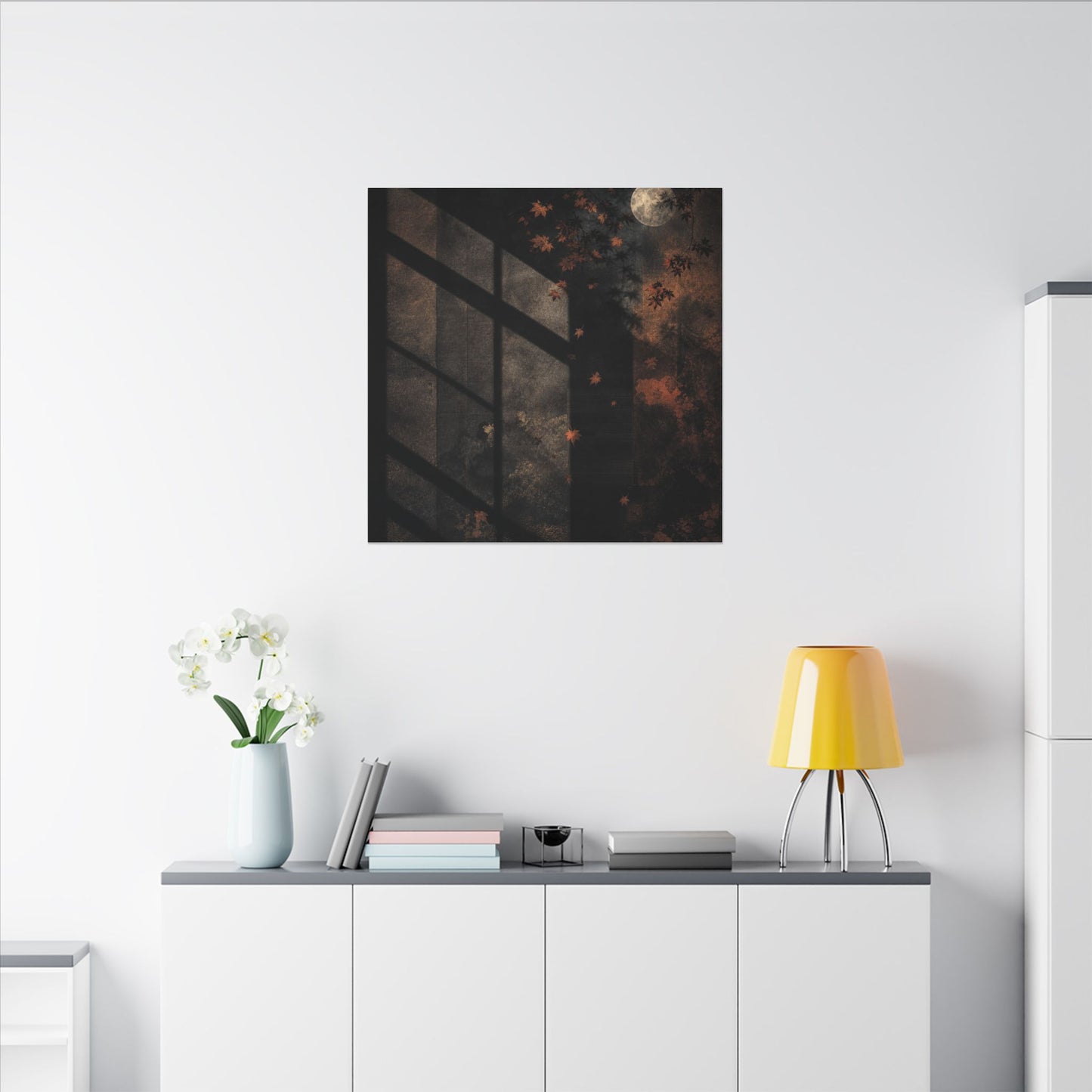 Sophisticated Shadow Play Canvas Art - Dark Texture Dark Japandi
