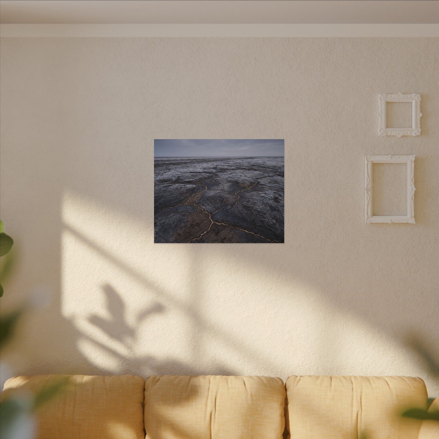 Dark Japandi Cracked Earth in Overcast | Dark Texture Canvas Art