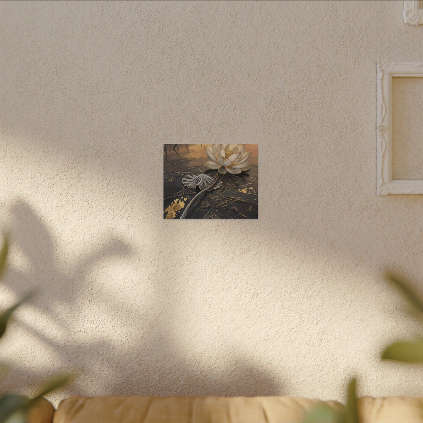 Kintsugi Lotus Flower in Golden Hour | Gold Vein Canvas Art