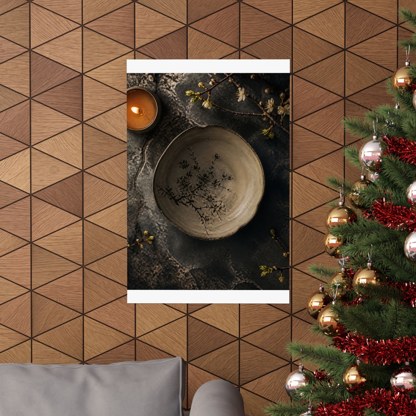 Neutral Ceramic Bowl Wall Art Print - Japanese Pattern Japandi