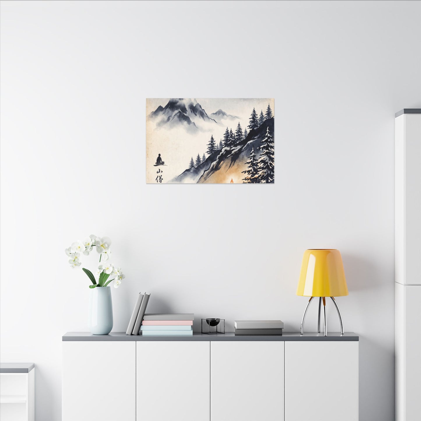 Mountain Mist Canvas Art | Winter Zen Ukiyo E Inspired Art