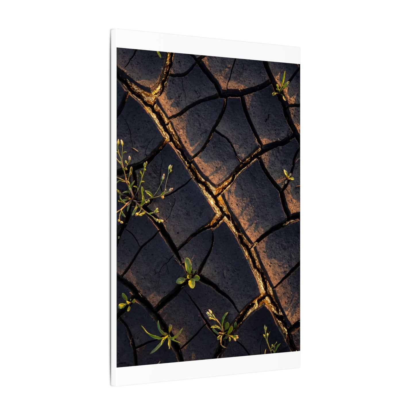 Kintsugi Cracked Earth in Golden Hour | Gold Vein Canvas Art