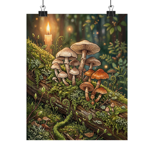 Cottagecore Wild Mushrooms in Candlelight | Herbarium Wall Art Print Art Print