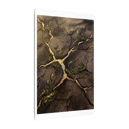 Spring Cracked Earth Charcoal Ink Canvas Art | Luxurious Decor