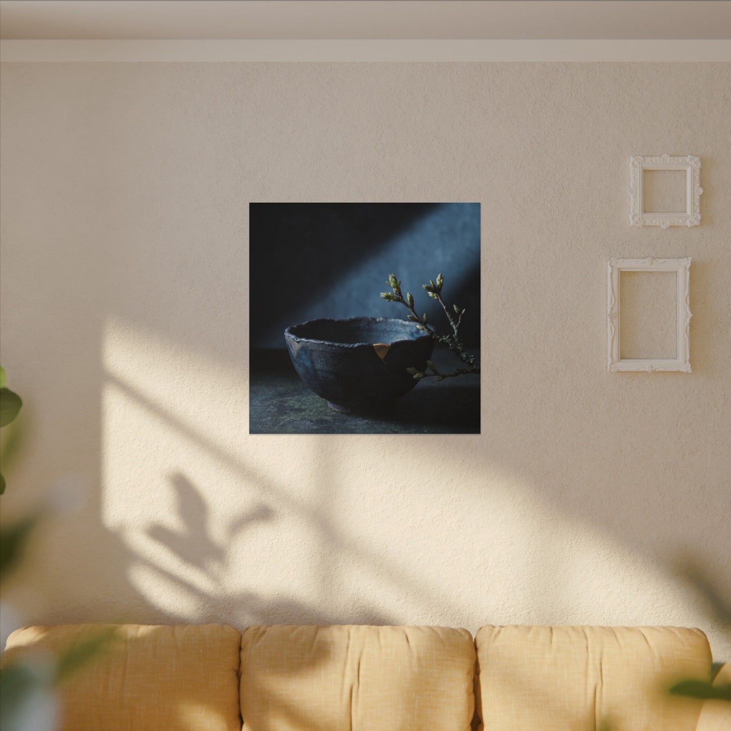 Ceramic Bowl Shadow Zen Canvas Art | Sophisticated Dark Japandi Art