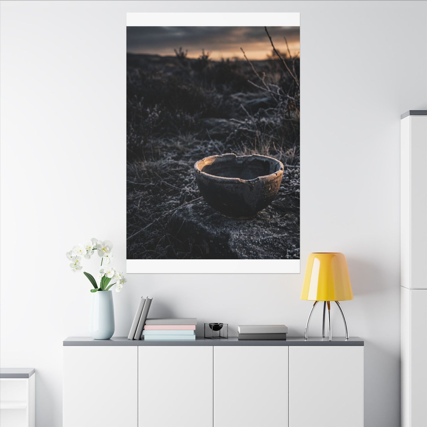 Kanso Ceramic Bowl Canvas Art - Dark Japandi Dark Texture