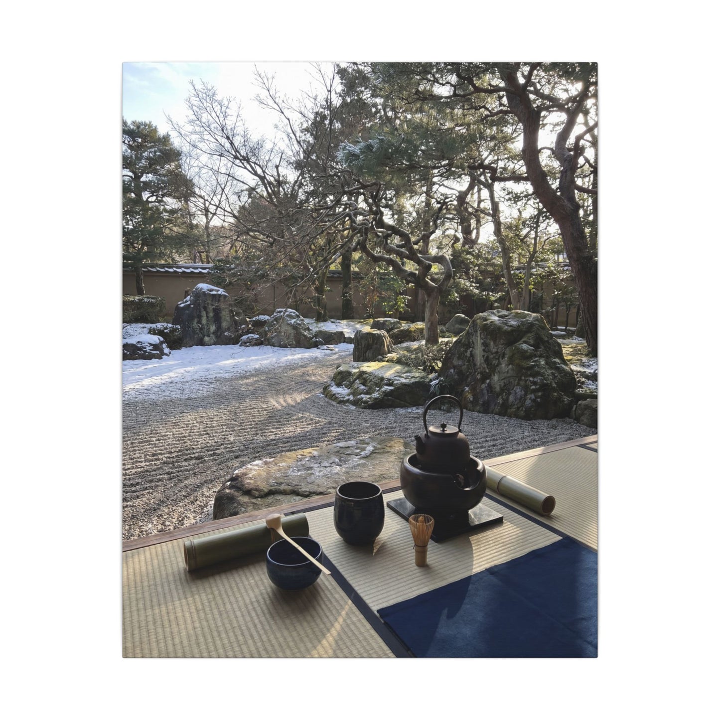 Winter Tea Ceremony Karesansui Canvas Art | Serene Decor