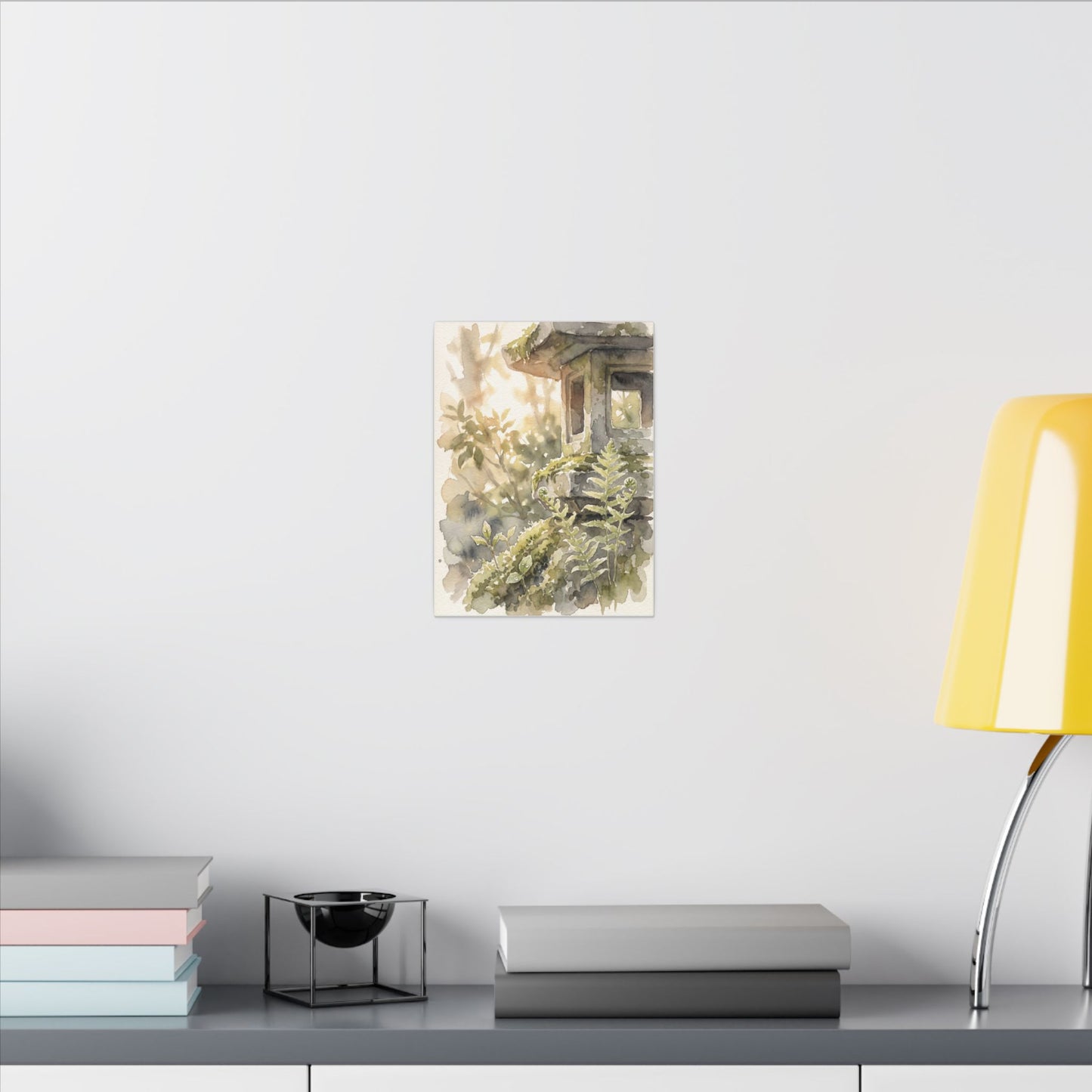 Earthy Stone Lantern Canvas Art - Watercolor Japandi