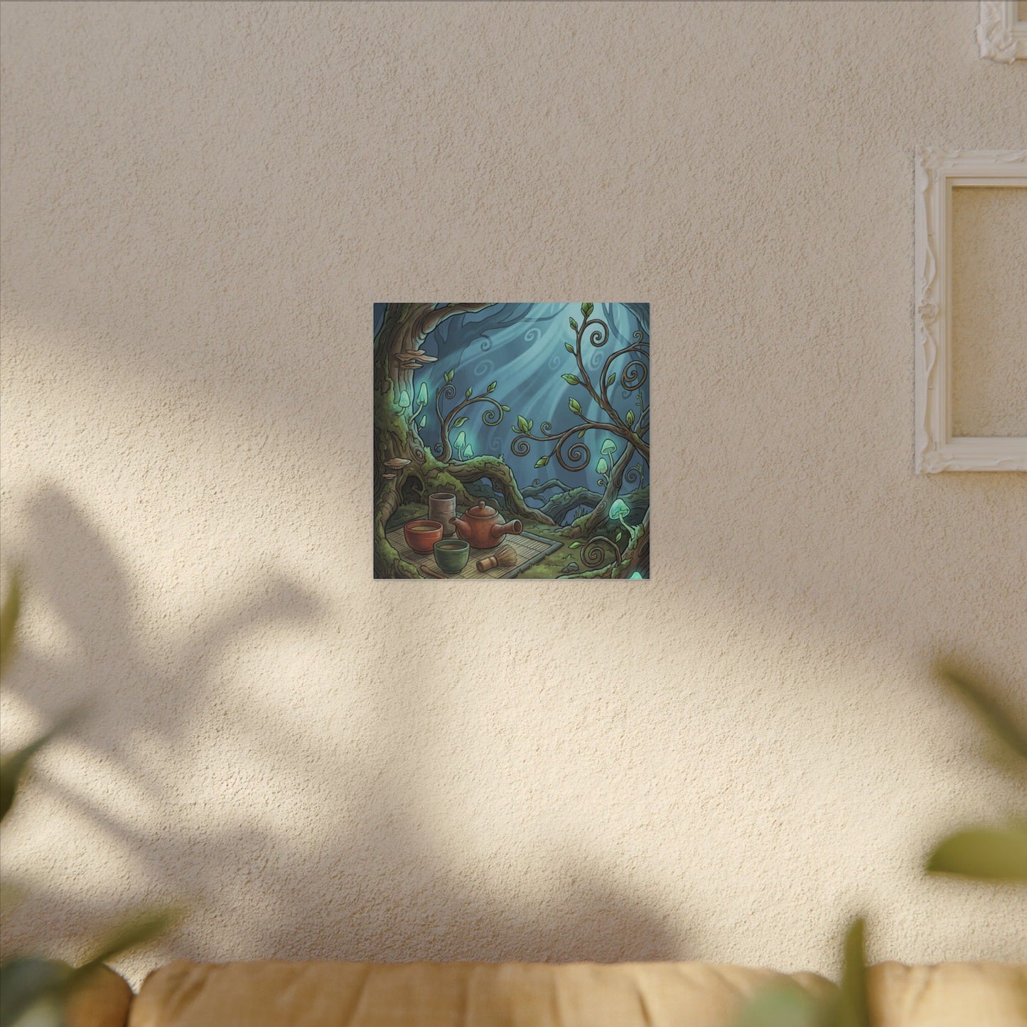 Spring Tea Ceremony Forest Whimsy Canvas Art | Cozy Decor
