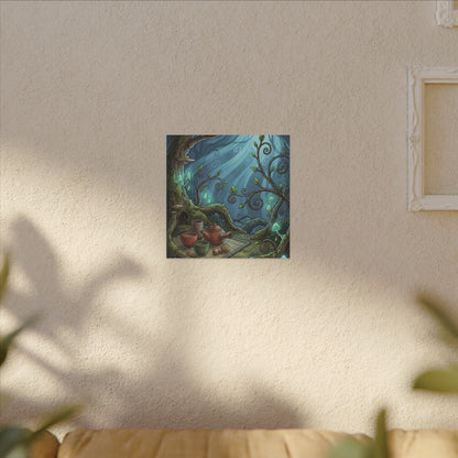 Spring Tea Ceremony Forest Whimsy Canvas Art | Cozy Decor