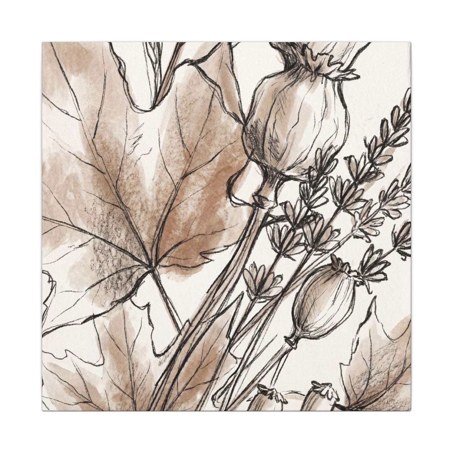 Neutral Dried Flowers Canvas Art - Minimal Line Japandi