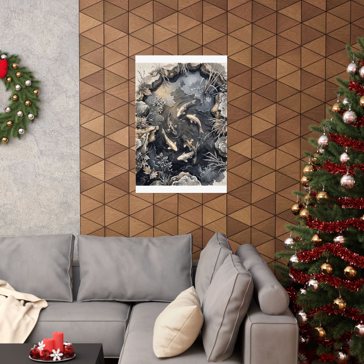 Golden Hour Koi Pond Wall Art Print - Japandi Fukinsei
