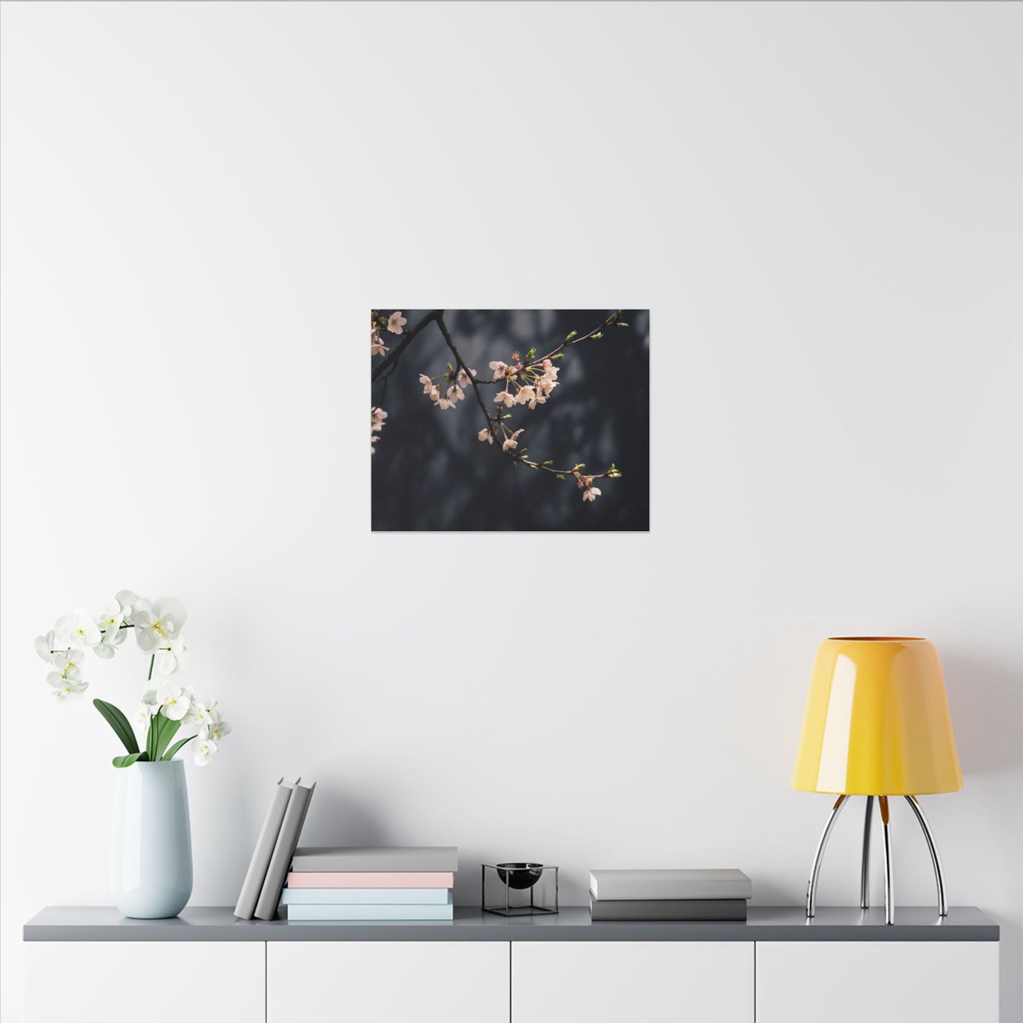 Cherry Blossom Moody Minimal Canvas Art | Bold Dark Japandi Art