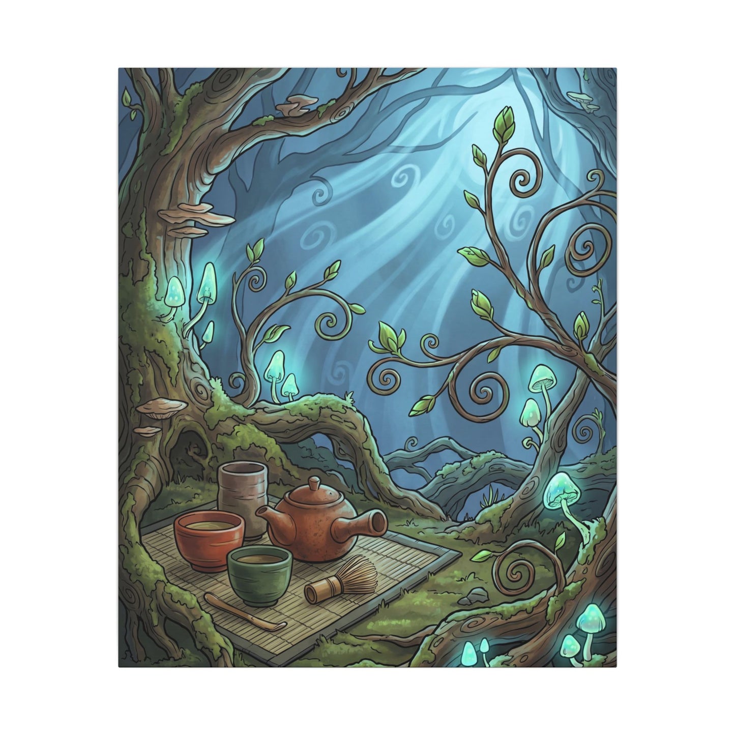 Spring Tea Ceremony Forest Whimsy Canvas Art | Cozy Decor