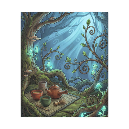Spring Tea Ceremony Forest Whimsy Canvas Art | Cozy Decor