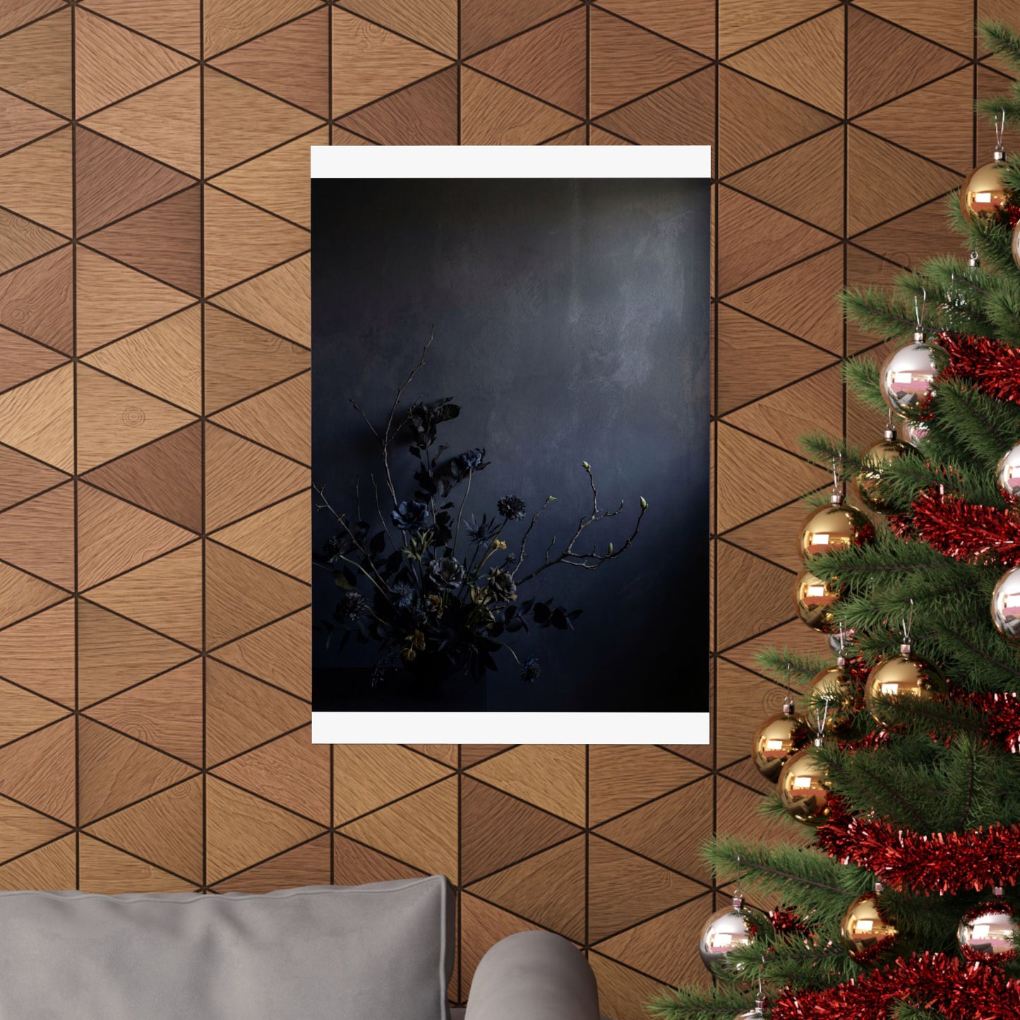 Dark Japandi Dried Flowers in Dawn | Shadow Zen Wall Art Print