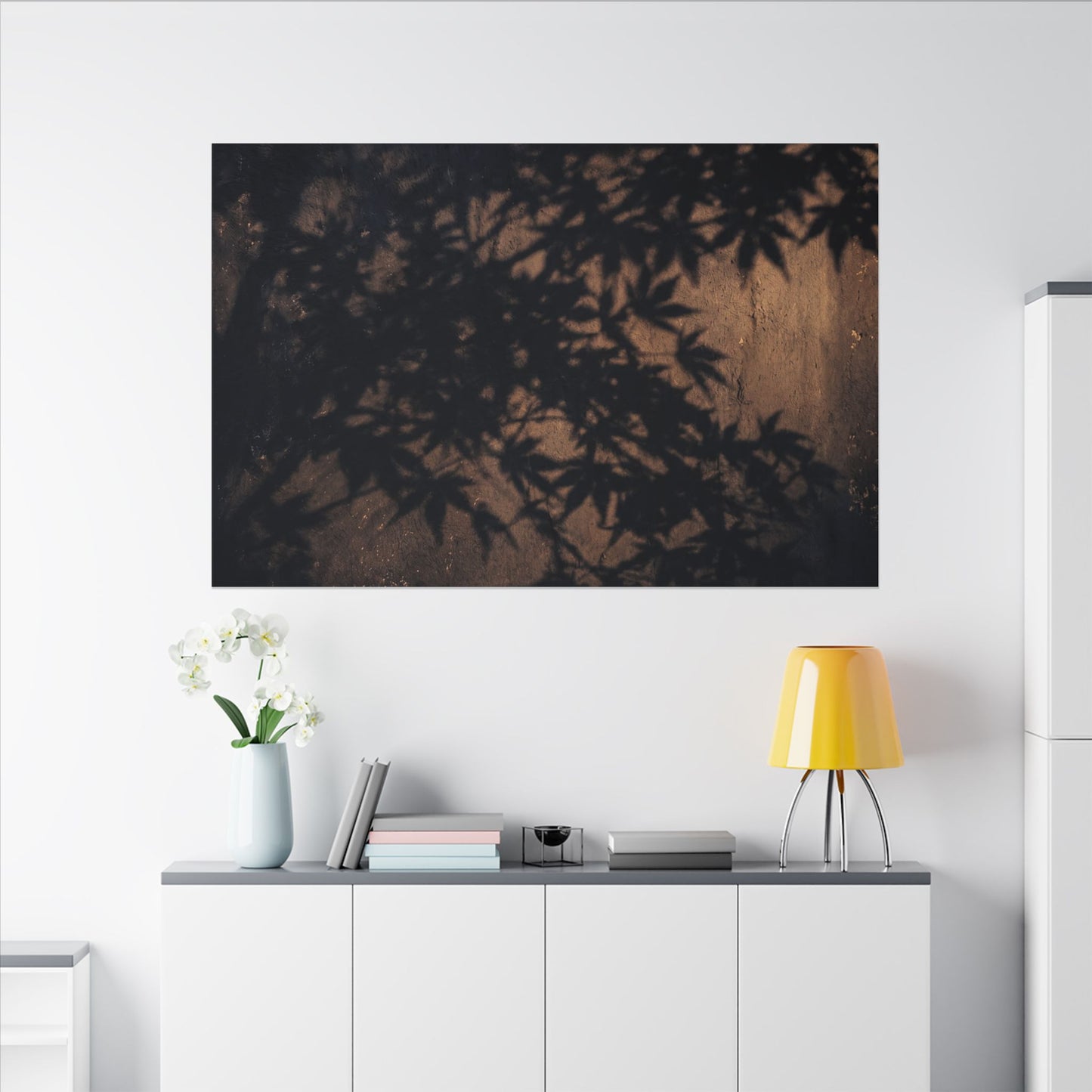 Shadow Play Autumn Canvas Art | Dark Japandi Atmospheric Design