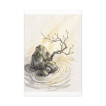 Serene Rock Garden Canvas Art - Sumi E Zen