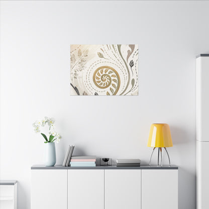 Japandi Fern Unfurling in Golden Hour | Japanese Pattern Canvas Art